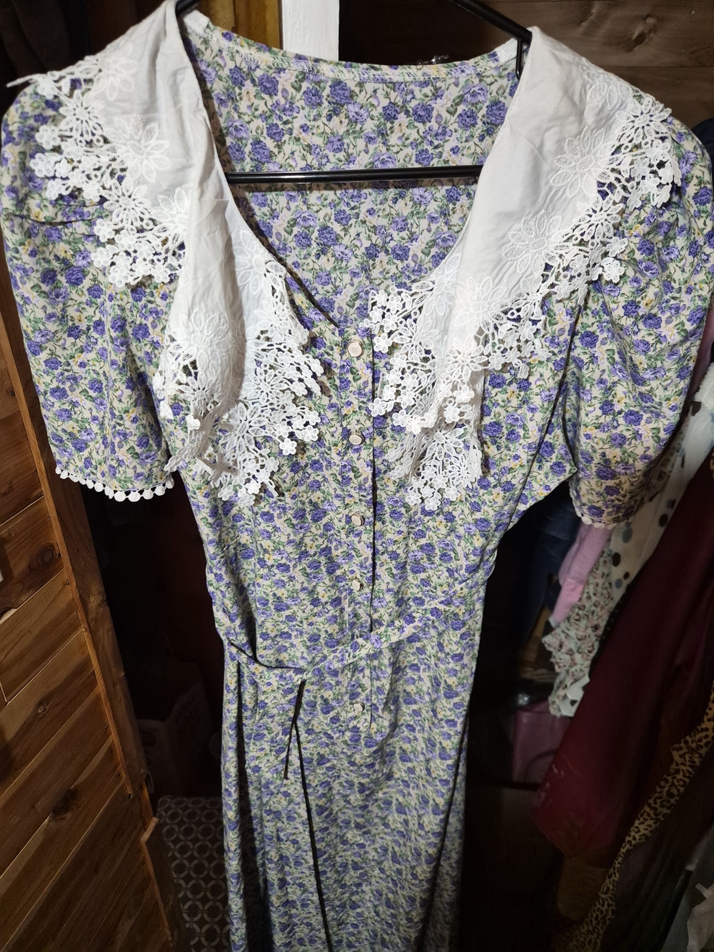 Lilac Floral Maxi Dress with Lace Collar